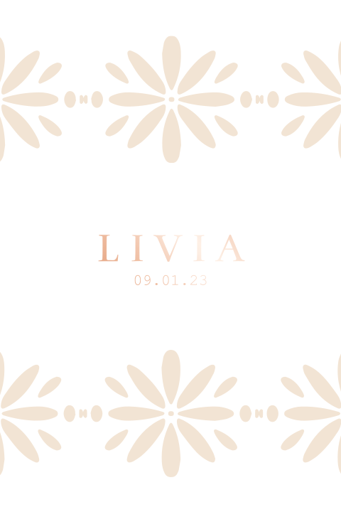 Geboortekaartje meisje retro folklore look roze bloemen foliedruk