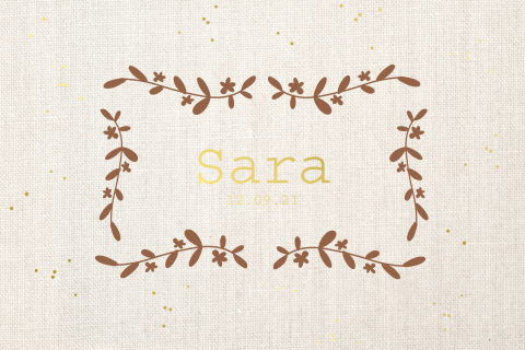 Geboortekaartje dochter roestbruine takjes bloemen Linnen achtergrond