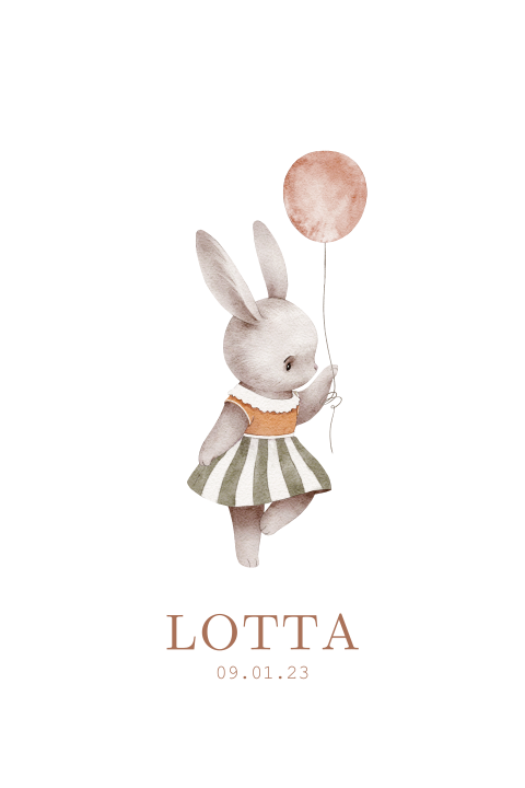 geboortekaartje rondjes vorm meisje watercolour konijntje ballon