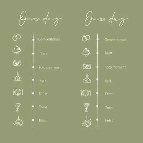 Tijdslijn trouwkaart dagprogramma van jullie trouwdag