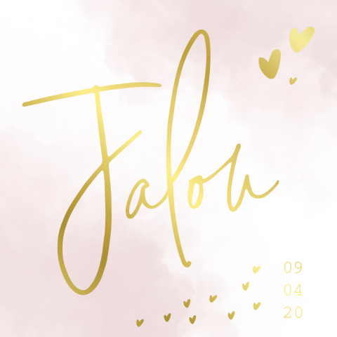 geboortekaartje voor meisje met goudfolie en roze achtergrond