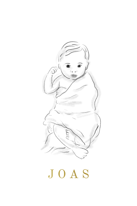 Geboortekaartje ouderwets vroeger jongen meisje goudfolie houtskool