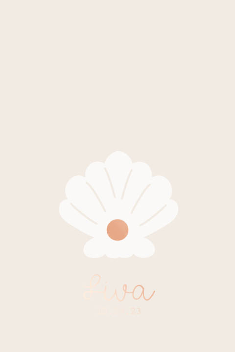 Geboortekaartje meisje roze met parel schelp en rosefolie