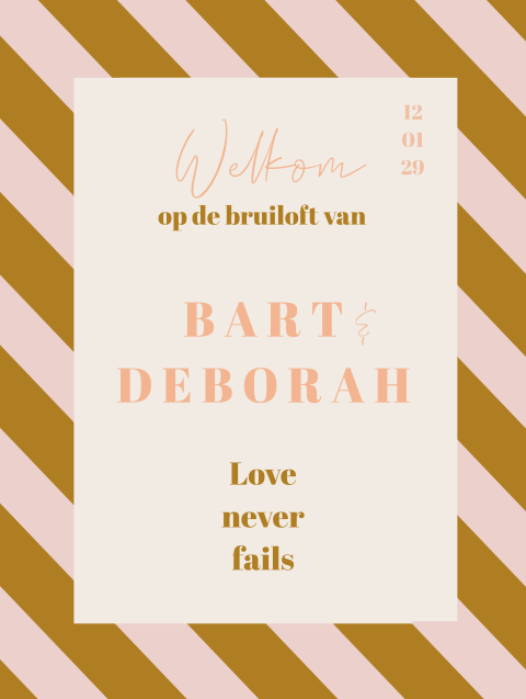 Welkomstbord strepen oranje roze en beige kleuren