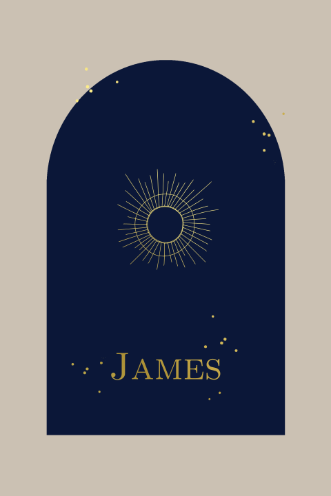 Geboortekaartje jongen boog kerkraam goudfolie zon