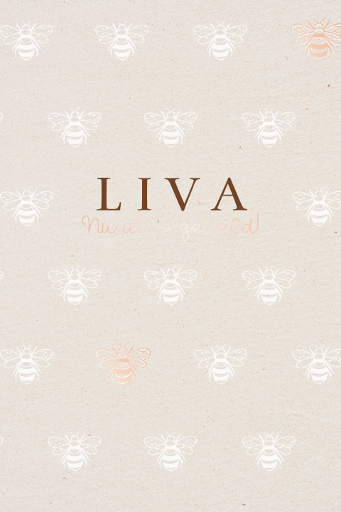 Geboortekaartje meisje bijtjes print rosefolie en kraft achtergrond