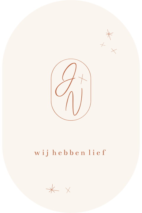 Minimalistische trouwkaart ovalen vorm met initialen