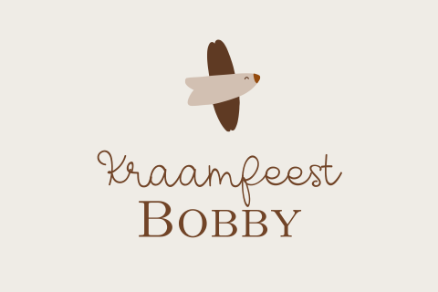 kraamfeest kaartje jongen meisje beige met vogel en roestbruin