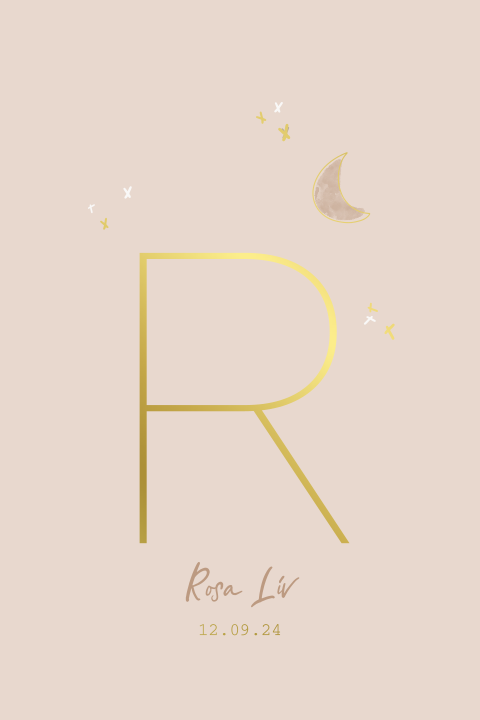 Geboortekaartje meisje met maan en letter folie