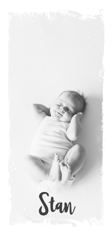 Stoer geboortekaartje jongen met foto en kader