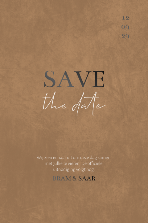 Save the date kaart velvet look oranje rood lakfolie