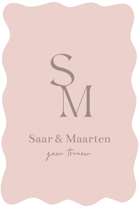 Trouwkaart met organische vormen en initialen roze