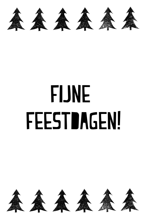 Stoere kerstkaart met kerstboom stempels