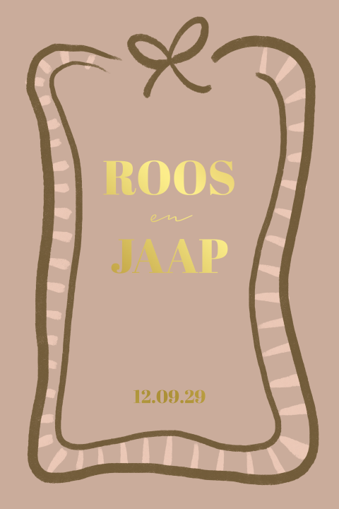 Trouwkaart met strik groen roze en goudfolie