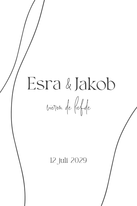 Trouwkaart zwarte lijnen minimalistisch wit pocketfold