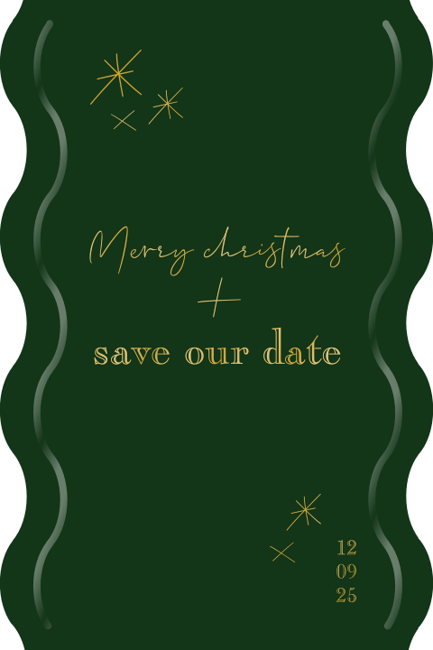 SAVE THE DATE KERSTKAART SPOTLAK STERRETJES DONKERGROEN CREME GOUD
