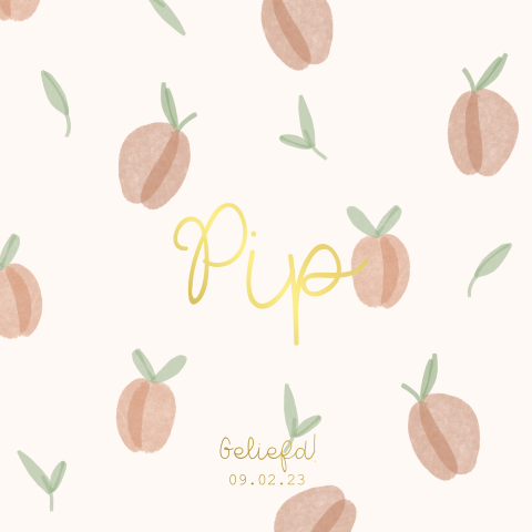 Geboortekaartje meisje met perziken en goudfolie