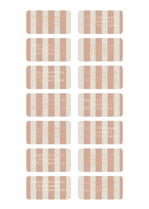 Adresstickers roze strepen en roséfolie tekst