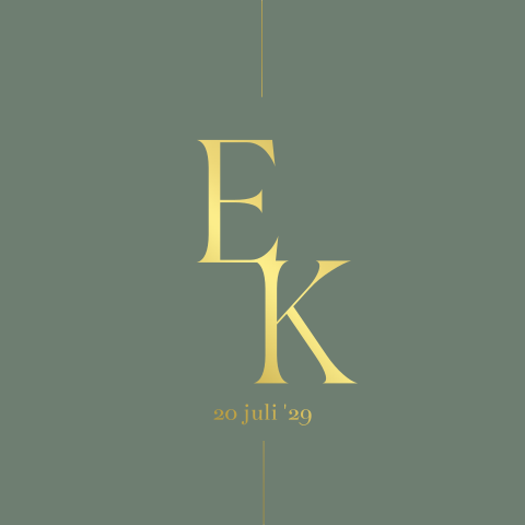 Trouwkaart dubbel klassiek met initialen in goudfolie groen