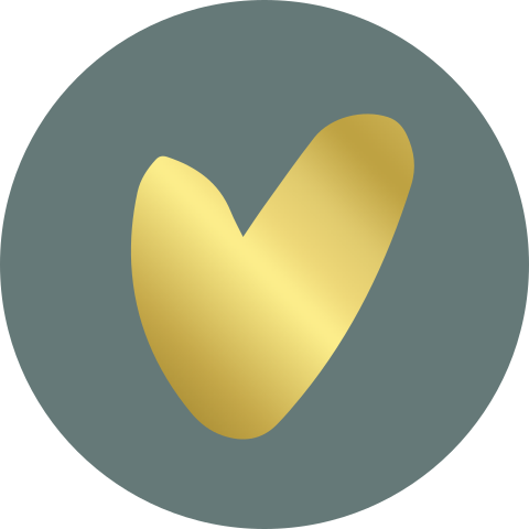 Sluitsticker blauw groen met goudfolie hartje 