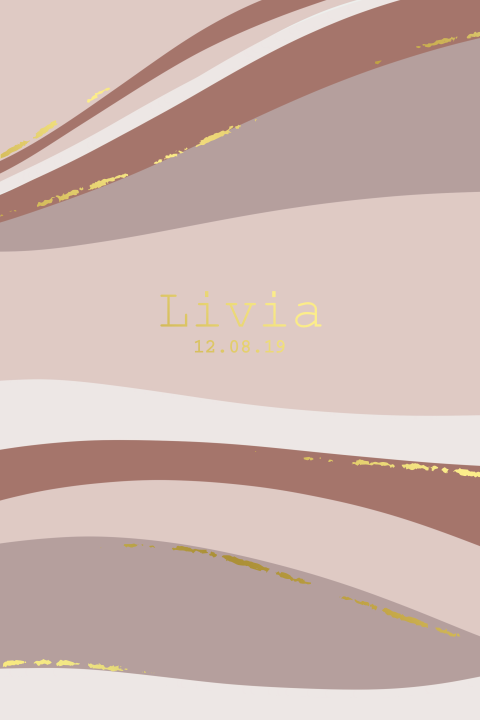 Geboortekaartje voor een meisje met roze rode kleuren en goudfolie