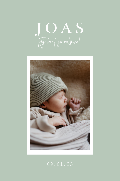 Geboortekaartje jongen groen met newborn foto ronde hoeken