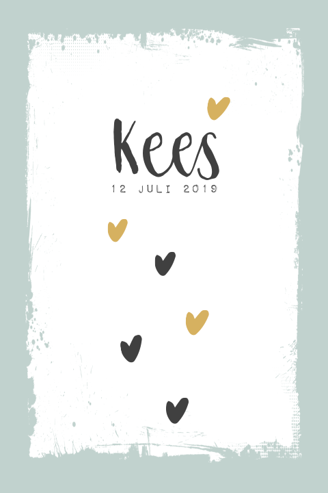 Langwerpig staand geboortekaartje met verf strepen