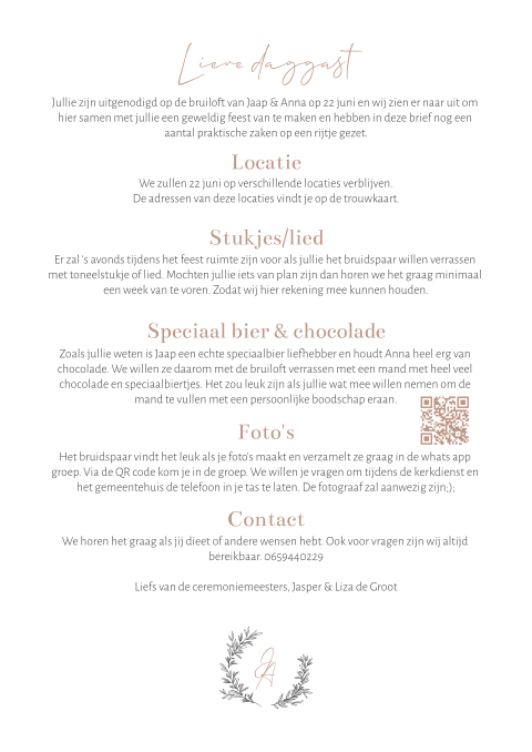 ceremoniemeester brief A4 inlegvel dunner papier