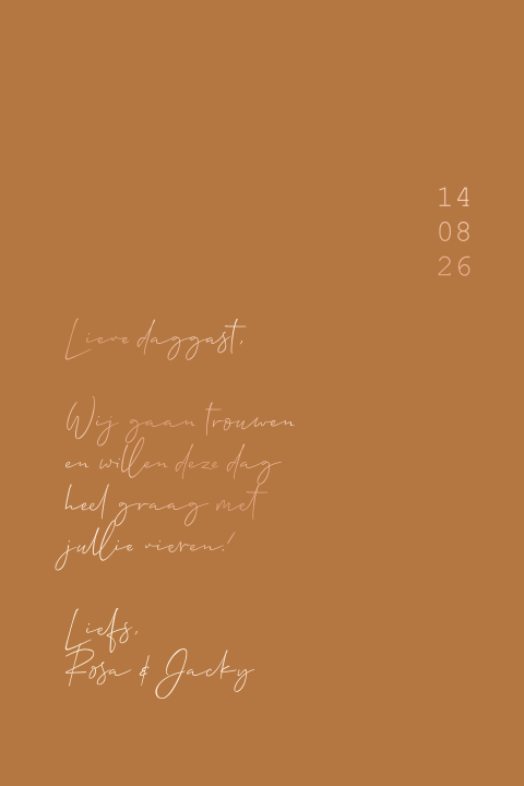 Trouwkaart passend bij witte golven kaart goudfolie oranje