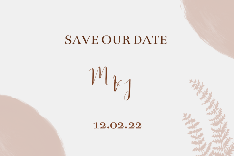 Save the date kaart met oud roze takjes en kleurvlakken