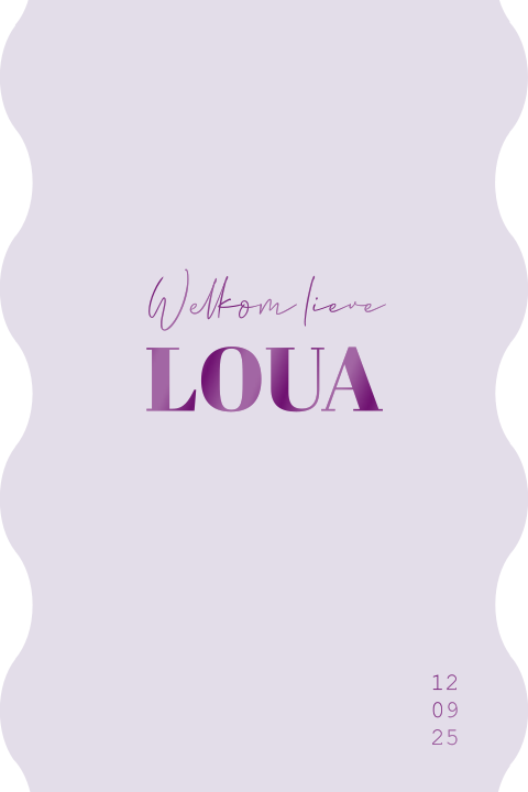 Geboortekaartje meisje met golfjes en lila paarse kleur lakfolie