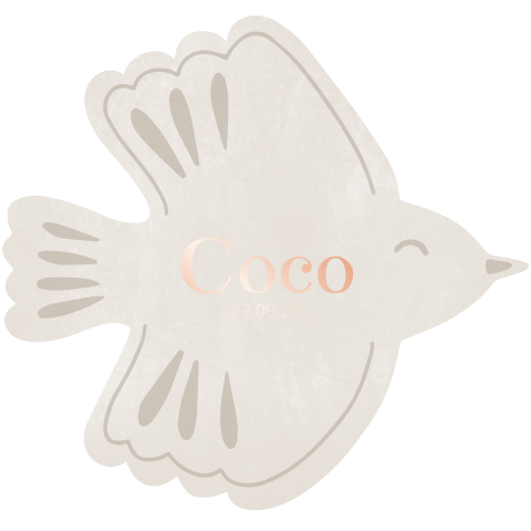 Geboortekaartje meisje vorm vogel velvet look rosefolie beige