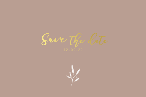 Save the date kaart met goudfolie oud roze en takje
