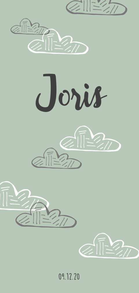 Stoer langwerpig geboortekaartje met wolkjes