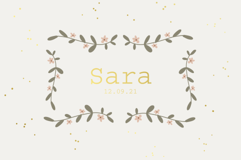 Geboortekaartje meisje met roze bloemen en takjes met goudfolie