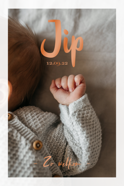 Unisex geboortekaartje met foto en koperfolie en rand