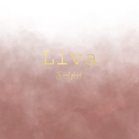 Geboortekaartje voor een meisje met roestbruine wolken en goudfolie