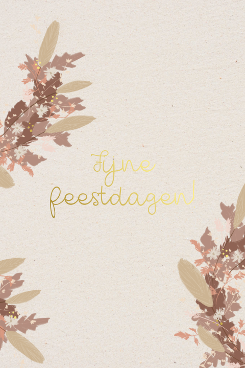 Kerstkaart met droogbloemen kerstkrans kraft en goudfolie