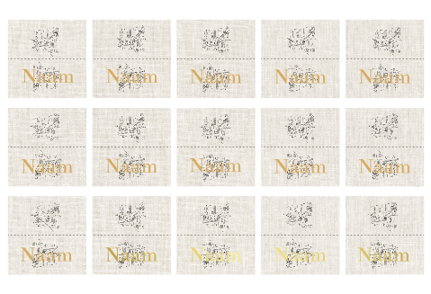 Naamkaartjes voor een unieke tafelsetting, met locatietekening linnen.