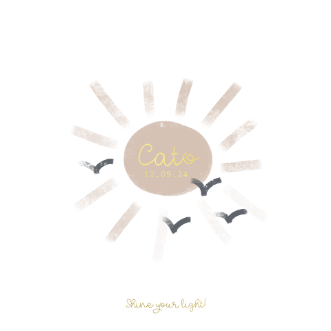 Geboortekaartje meisje met zon vogeltjes en goudfolie