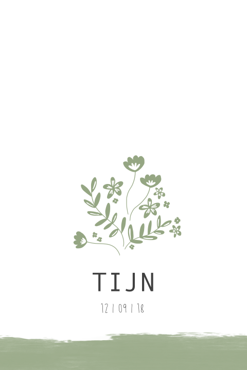 Lief geboortekaartje voor een jongen met groen boeket