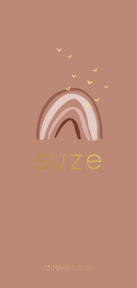 Geboortekaartje meisje met regenboog en goudfolie