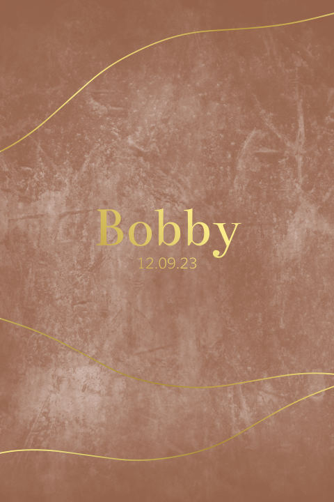 Geboortekaartje minimalistisch unisex velvet look roestbruin folie