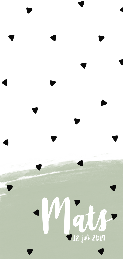 Stoer geboortekaartje met monochrome driehoekjes en verfstrepen