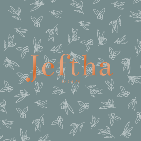 Geboortekaartje jongen besjes blaadjes print blauw groen koperfolie