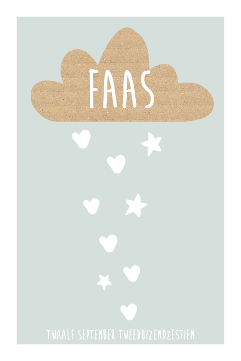 Hip en lief geboortekaartje met een kraft wolkje voor een jongen