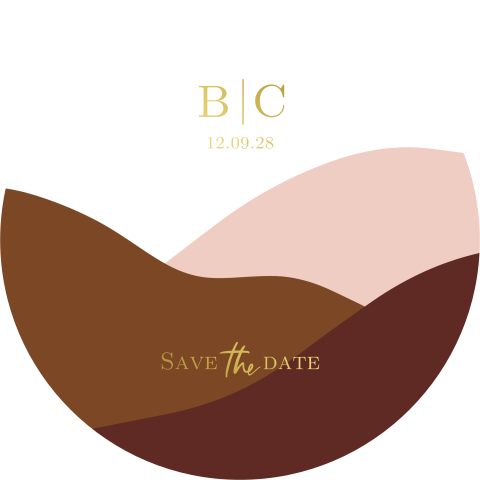 Ronde save the date kaart met grafische vormen en felle kleuren