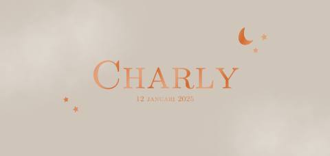 Geboortekaartje unisex met maan en sterren in koperfolie