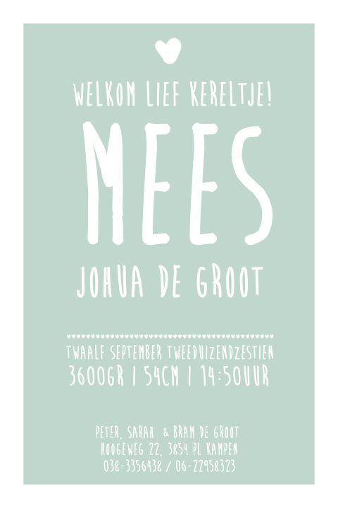 Clean geboortekaartje met hippe typografie