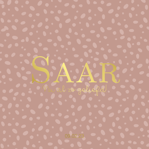 Geboortekaartje meisje met stipjes en donker roze kleur met goudfolie